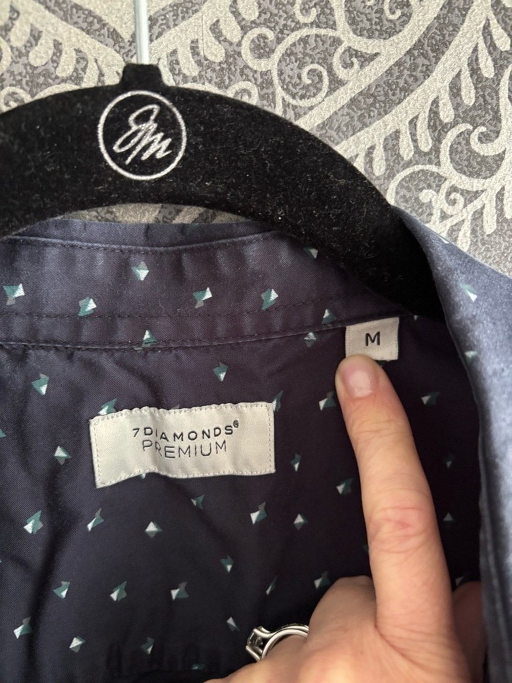 7 Diamonds Men's Navy Short-Sleeve Button-Down with White Micro Print - Picture 3 of 5